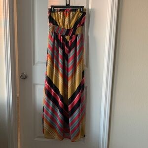 Striped Strapless Maxi Dress
